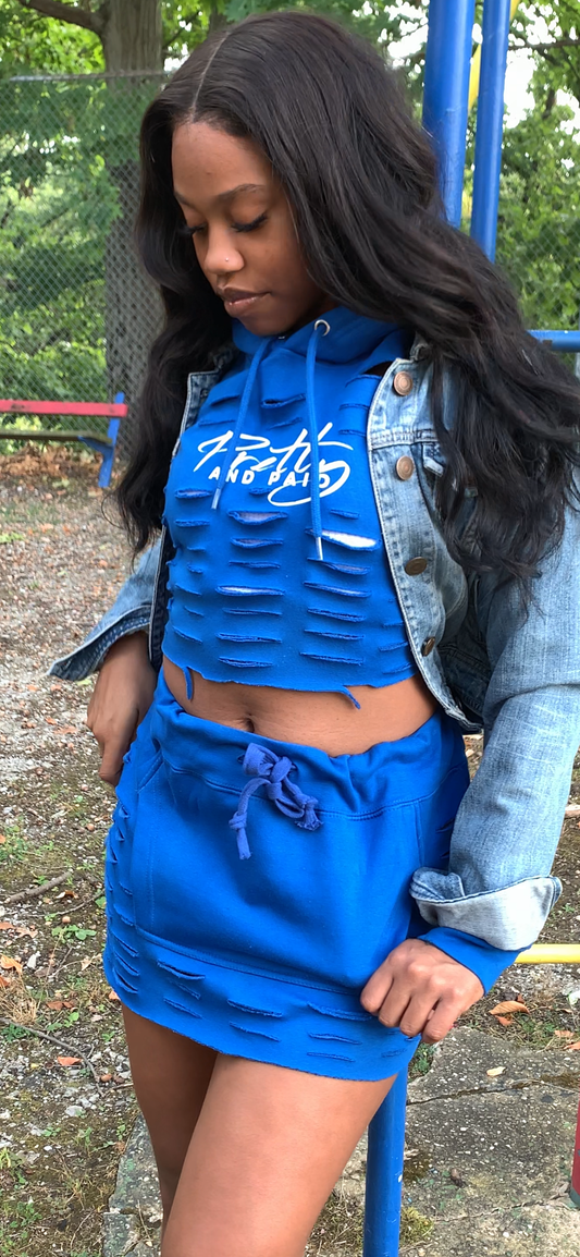 Distressed Cropped Hoodie Set