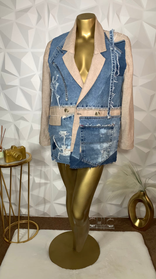 Upcycle Denim Patchwork Blazer