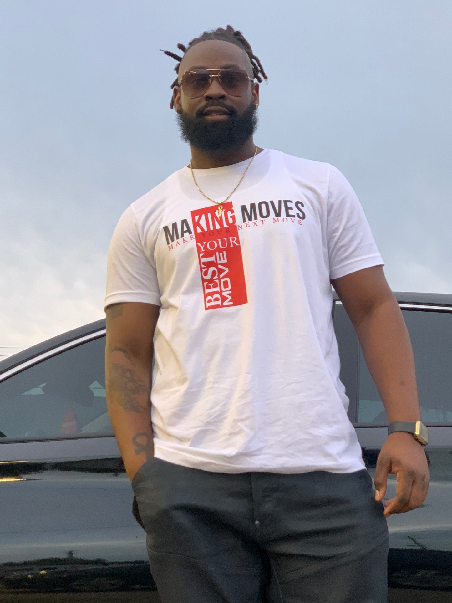 Making Moves: Multi Color Short Sleeve T-shirt (white)